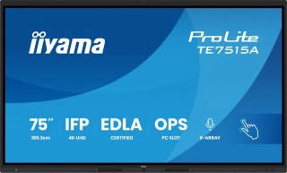 Monitor interaktywny 75 cali TE7515A-B2AG, VA,4K,40pkt,550cd,DeepContrast-IR+, HDMI x2,DP,USB-C, 2 x 20W, OPS Slot x1, 5xUSB,