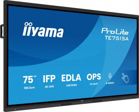 Monitor interaktywny 75 cali TE7515A-B2AG, VA,4K,40pkt,550cd,DeepContrast-IR+, HDMI x2,DP,USB-C, 2 x 20W, OPS Slot x1, 5xUSB,