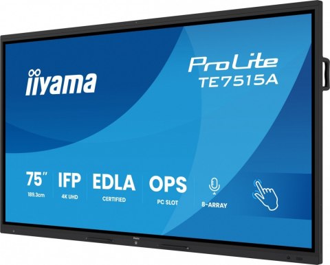 Monitor interaktywny 75 cali TE7515A-B2AG, VA,4K,40pkt,550cd,DeepContrast-IR+, HDMI x2,DP,USB-C, 2 x 20W, OPS Slot x1, 5xUSB,