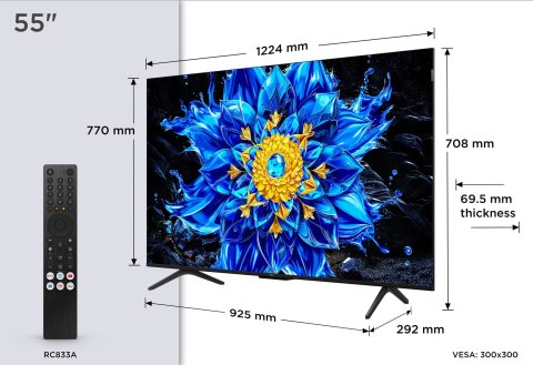 Telewizor TCL 55P8L QLED 55" 4K Ultra HD 144Hz Google TV Dolby Atmos Czarny