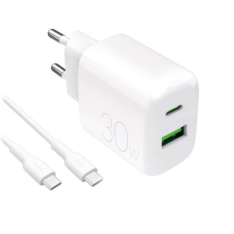 Ładowarka sieciowa USB-A USB-C z kablem USB-C 30W 1.2m - biała
