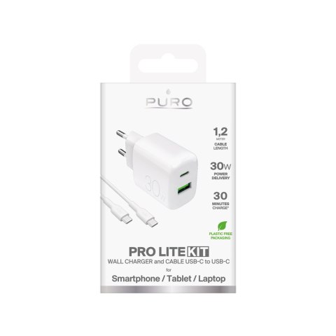 Ładowarka sieciowa USB-A USB-C z kablem USB-C 30W 1.2m - biała