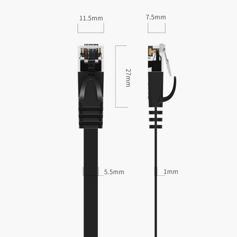Kabel sieciowy internetowy Ethernet CAT7 10Gbps RJ45 LAN płaski 10 m - czarny