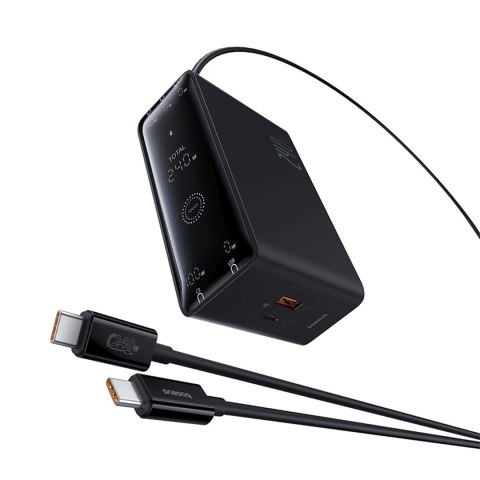Ładowarka sieciowa USB-A USB-C GaN 240W z kablem zasilającym - czarna