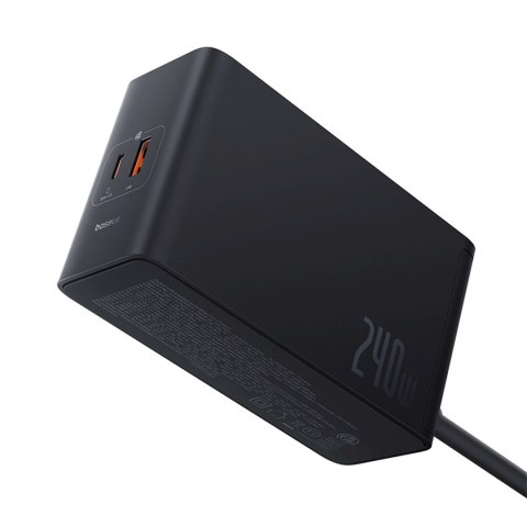 Ładowarka sieciowa USB-A USB-C GaN 240W z kablem zasilającym - czarna