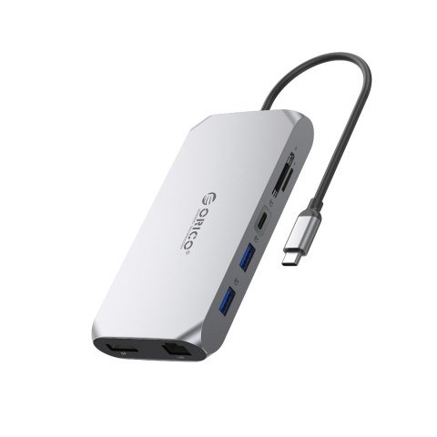 Stacja HUB 12w1 USB-C - USB-A USB-C HDMI DisplayPort SD/microSD RJ45 3.5mm CTIA - szary