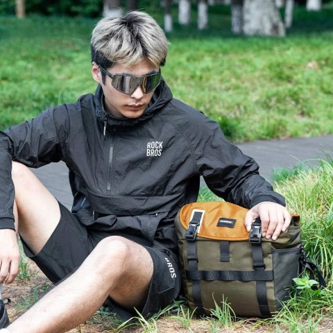 Torba sakwa rowerowa na kierownicę wodoodporna 13.5-24L - zielono-pomarańczowa