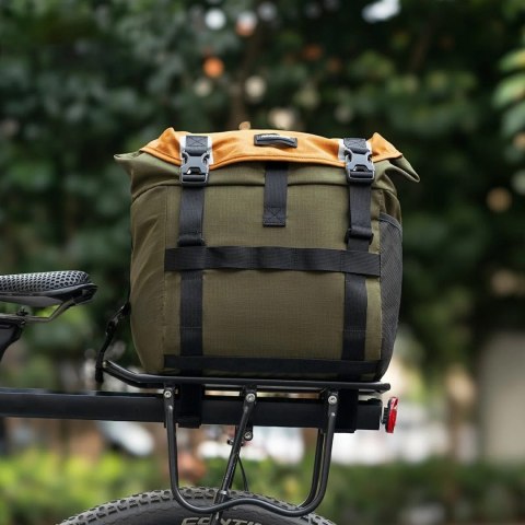 Torba sakwa rowerowa na kierownicę wodoodporna 13.5-24L - zielono-pomarańczowa
