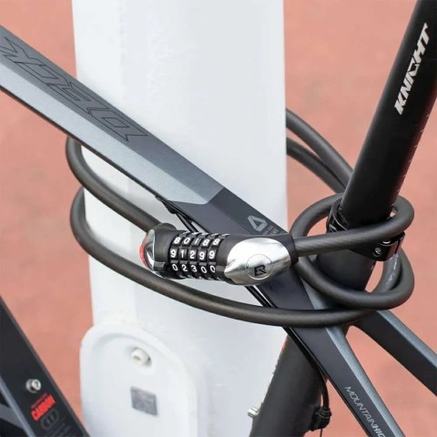 Zapięcie rowerowe na szyfr 5-cyfrowy z linką stalową podświetlaniem LED 180 cm - czarne