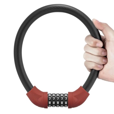 Zapięcie rowerowe na szyfr ze stalową linką 55 cm - czerwone
