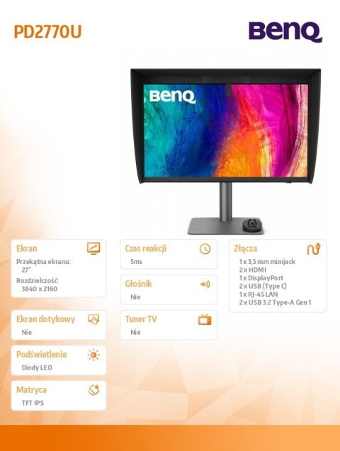 Monitor 27 cali PD2770U LED IPS/60Hz/5ms/pivot