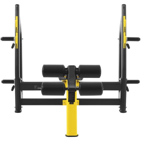 Ławka ławeczka treningowa skośna pod sztangę do wyciskania głową w dół czarno-żółta