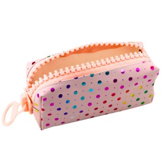 Piórnik Szkolny Organizer W Kolorowe Kropki Duży Suwak Różowy 21x8cm LEAN Toys