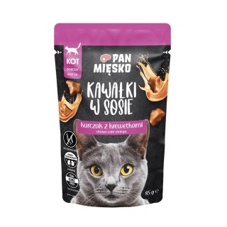 PAN MIĘSKO Kawałki w sosie kurczaka z krewetkami (dorosły) Karma mokra dla kota 85g