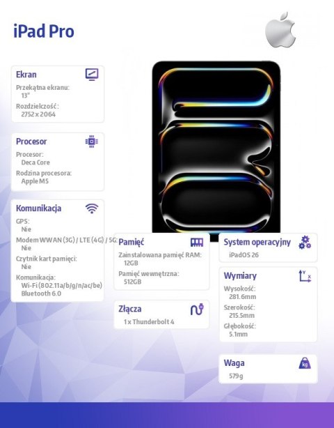 IPad Pro 13-calowy Wi-Fi 512 GB ze standardowym szkłem - Gwiezdna czerń