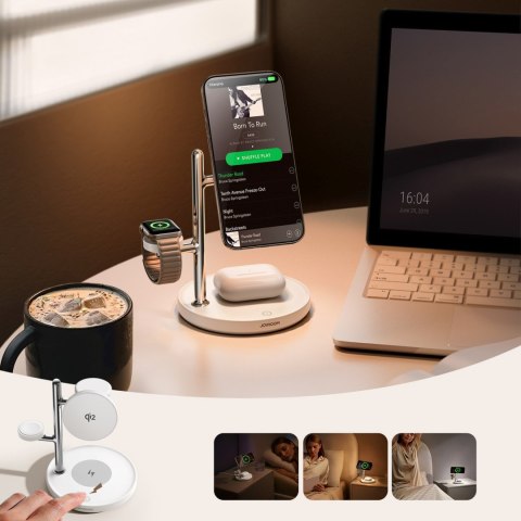 Ładowarka indukcyjna biurkowa 4w1 do urządzeń Apple z lamką Qi2 - biała