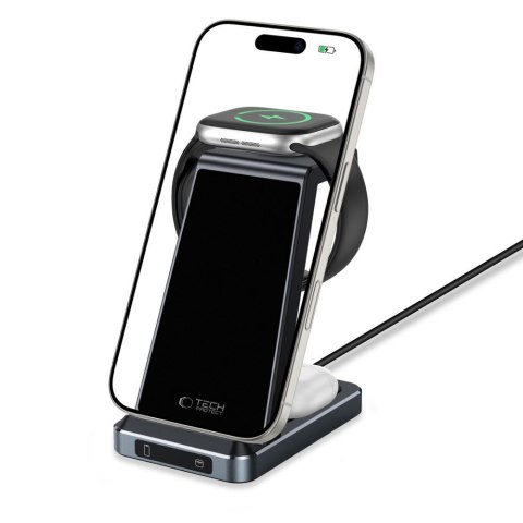 Ładowarka indukcyjna 3w1 na smartfon słuchawki Apple Watch 15W - czarna