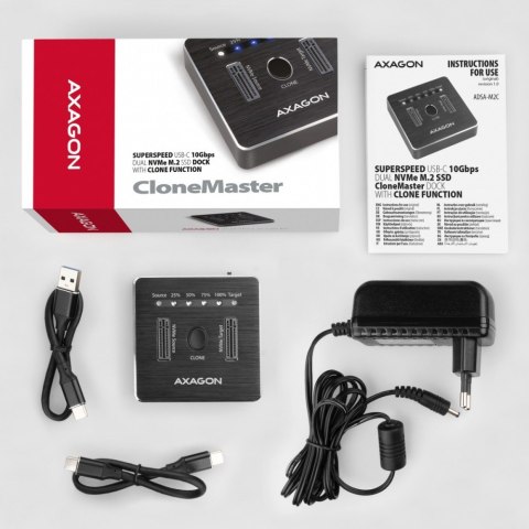 ADSA-M2C ALU Stacja dokująca, USB-C 3.2 Gen 2 - 2x M.2 NVMe SSD CLONE MASTER