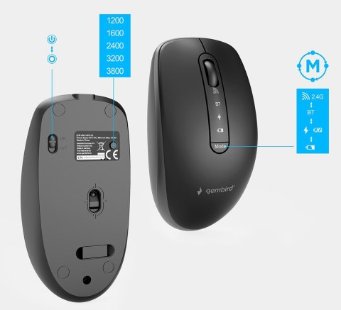 GEMBIRD BEZPRZEWODOWY ZESTAW KLAWIATURY + MYSZ DUAL MODE, 2.4 GHZ + BT, SLIM, UKŁAD RU, KOLOR CZARNY