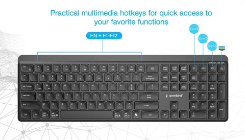 GEMBIRD BEZPRZEWODOWY ZESTAW KLAWIATURY + MYSZ SLIM PRO BUSINESS, DUAL MODE, 2,4 GHZ + BT, UKŁAD US, KOLOR CZARNY