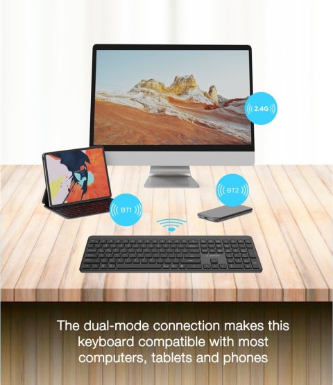 GEMBIRD BEZPRZEWODOWY ZESTAW KLAWIATURY + MYSZ SLIM PRO BUSINESS, DUAL MODE, 2,4 GHZ + BT, UKŁAD US, KOLOR CZARNY