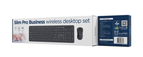 GEMBIRD BEZPRZEWODOWY ZESTAW KLAWIATURY + MYSZ SLIM PRO BUSINESS NA BIURKO, CZARNY, UKŁAD US