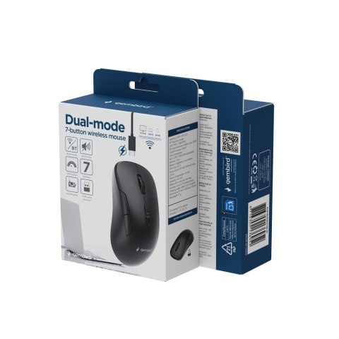 GEMBIRD MYSZ BEZPRZEWODOWA DUAL MODE (2.4G + BT) 1600 DPI, 7 PRZYCISKÓW, KOLOR CZARNY