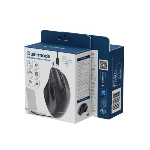 GEMBIRD MYSZ BEZPRZEWODOWA DUAL-MODE (2.4G + BT) 2400 DPI, 6 PRZYCISKÓW, KOLOR CZARNY