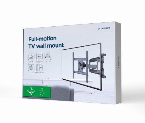 GEMBIRD UCHWYT ŚCIENNY REGULOWANY LCD 32"-75" VESA MAX 600 X 400MM, DO 45KG