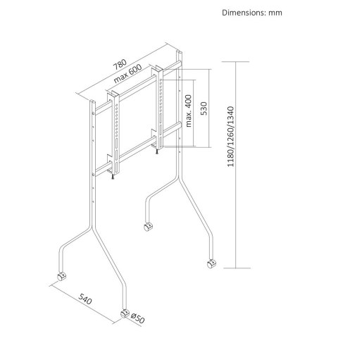 MACLEAN STAND POD TV STAND / WÓZEK DO TV MACLEAN, NA KÓŁKACH, 37-80", MAX. OBCIĄŻENIE 50KG, MAX. VESA 600X400, BIAŁY, MC-180
