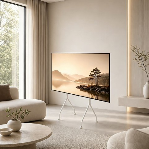 MACLEAN STAND POD TV STAND / WÓZEK DO TV MACLEAN, NA KÓŁKACH, 37-80", MAX. OBCIĄŻENIE 50KG, MAX. VESA 600X400, BIAŁY, MC-180