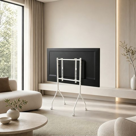 MACLEAN STAND POD TV STAND / WÓZEK DO TV MACLEAN, NA KÓŁKACH, 37-80", MAX. OBCIĄŻENIE 50KG, MAX. VESA 600X400, BIAŁY, MC-180