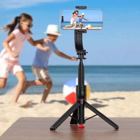 Selfie stick z automatycznym statywem i pilotem Bluetooth 1.05 m - czarny