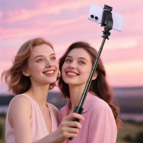 Selfie stick z automatycznym statywem i pilotem Bluetooth 63 cm - czarny