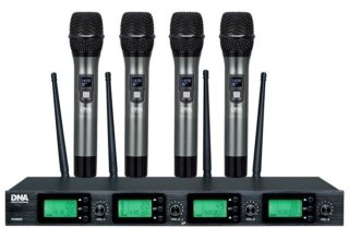 DNA RV-4 - Mikrofon bezprzewodowy 4x nadajnik doręczny + odbiornik, pasmo UHF 518-542 MHz