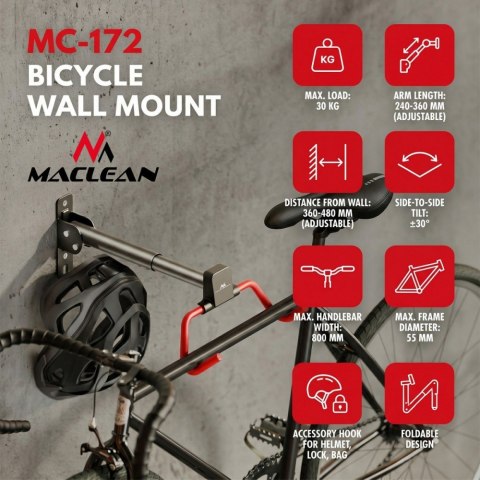 Uchwyt rowerowy ścienny max 30 kg MC-172