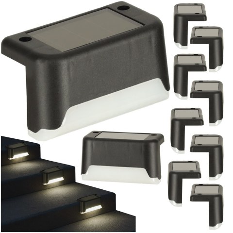 Lampa solarna schodowa ogrodowa zewnętrzna LED na schody czujnik zmierzchu 8 sztuk