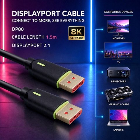 Kabel DisplayPort M/M v2.1 | 80G | 1.5m