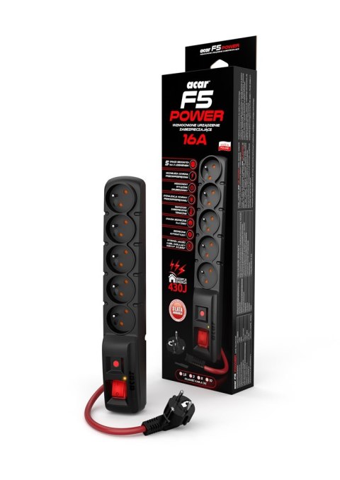 Listwa zasilająca Acar F5 POWER 16A (3m ; czarny)