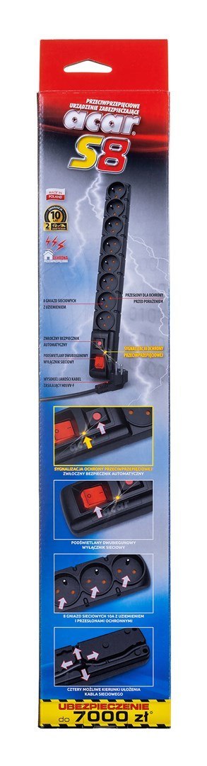 Listwa zasilająca Acar S8 (1,5m ; czarny)