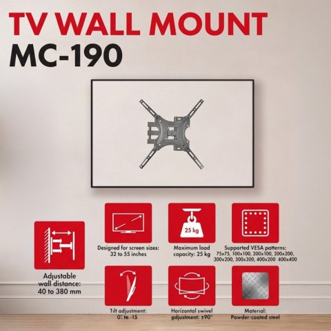 Uchwyt do TV czarny max 25 kg MC-190