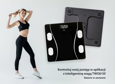 ELDOM INTELIGENTNA WAGA OSOBOWA TWO610 ILIIE DO 180 KG, WSKAŹNIK BMI ,BMR,LBM APLIKACJA KOMPATYBILNA Z SYSTEMAMI ANDROID ORAZ