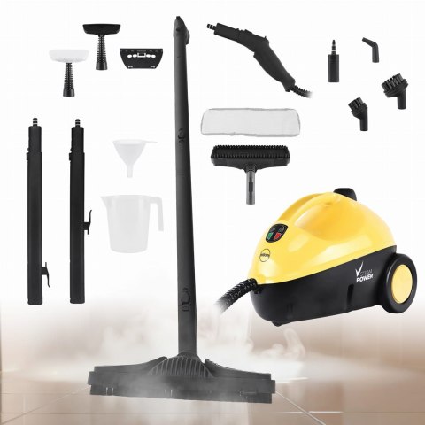 ELDOM MYJKA PAROWA CM2000 VAPURO 1500W 1,2 L POJ. 15 ELEMENTÓW: WĄŻ KARBOWANY, 2-CZĘŚCIOWA RURA, SZCZOTKA PODŁOGOWA, MYJKA DO