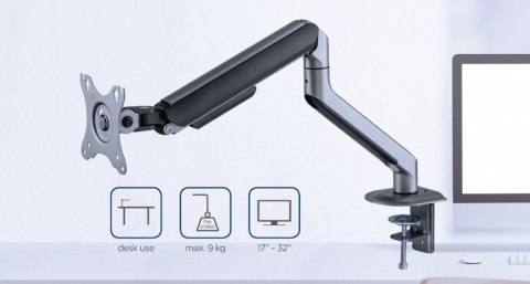 Ramię biurkowe na monitor (regulowane) od 17 do 32 cale, obciążenie do 9kg, kolor szary