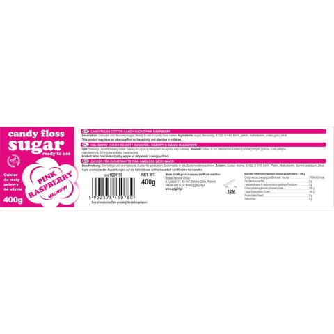 Kolorowy cukier do waty cukrowej różowy o smaku malinowym 400g GSG24