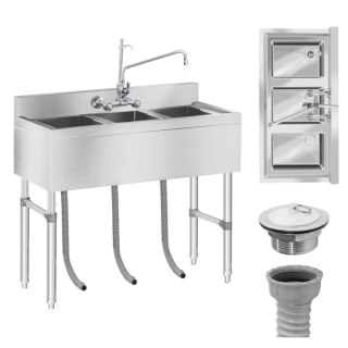 Zlew gastronomiczny ze stali nierdzewnej basen 3 komorowy 100x50cm Royal Catering