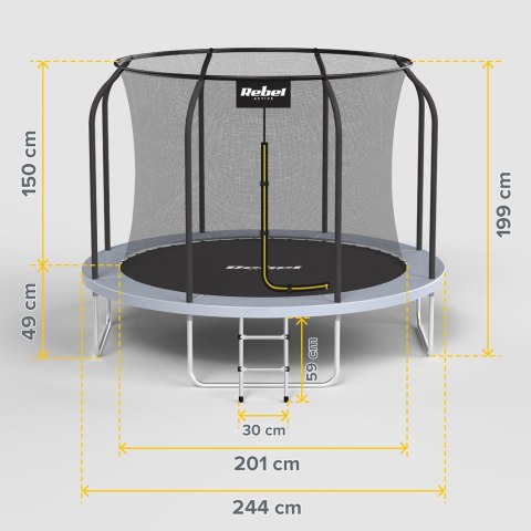 REBEL ACTIVE TRAMPOLINA PRO 8FT/244CM, SIATKA, DRABINKA RBA-8001 (OUTLET)