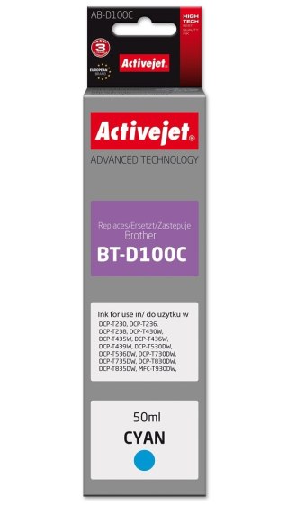 Activejet AB-D100C Buteleczka z tuszem z atramentem (zamiennik Brother BT-D100C; Supreme; 50 ml; niebieski)