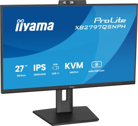 Monitor 27 cali Prolite XB2797QSNPH-B1,IPS,QHD,CAM,MIC,HDMI, DP, 4xUSB,75Hz, USB-C DOCK 96W, RJ45,KVM, 2x2W, 5MP WINDOWS HELLO,