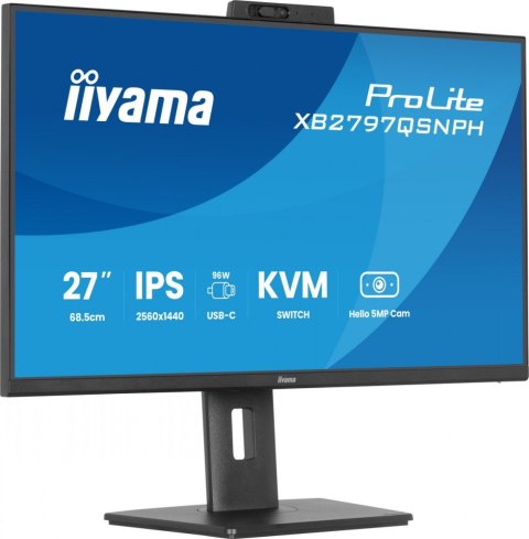Monitor 27 cali Prolite XB2797QSNPH-B1,IPS,QHD,CAM,MIC,HDMI, DP, 4xUSB,75Hz, USB-C DOCK 96W, RJ45,KVM, 2x2W, 5MP WINDOWS HELLO,